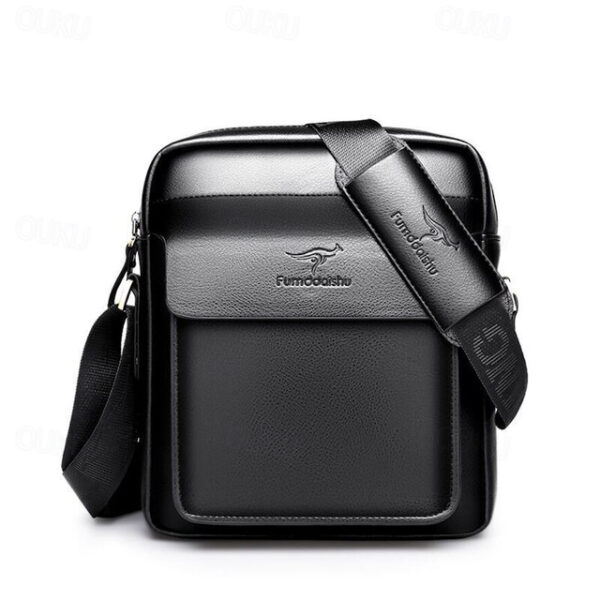 Men's Crossbody Bag Shoulder Bag Satchel PU Leather Outdoor Office Daily Zipper Large Capacity Waterproof Durable Solid Color Black vertical medium si