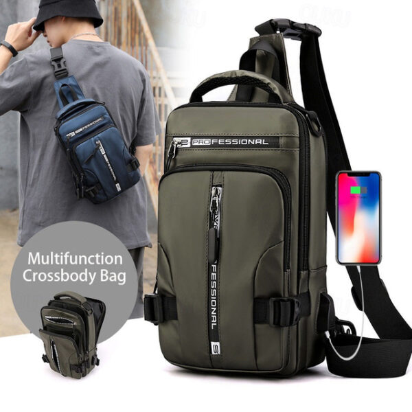 Men's Multifunction Crossbody Bag with USB Charging Port - Large Capacity, Back to School Shoulder Bag 2025 - US $22.99