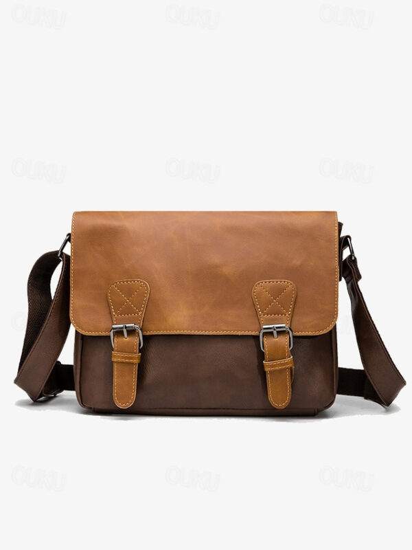 Men's Vintage Faux Leather Messenger Bag with Adjustable Strap – Durable Two-Tone Design for Work and Casual Use 2025 - US $32.99