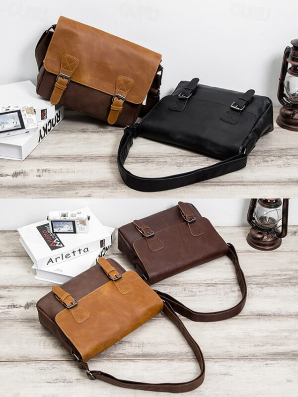 Men's Vintage Faux Leather Messenger Bag with Adjustable Strap – Durable Two-Tone Design for Work and Casual Use 2025 - US $32.99