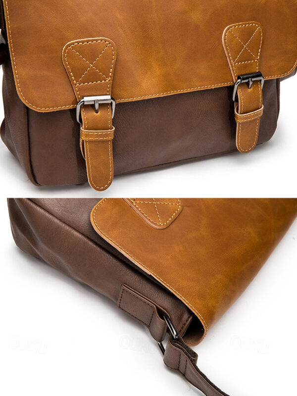 Men's Vintage Faux Leather Messenger Bag with Adjustable Strap – Durable Two-Tone Design for Work and Casual Use 2025 - US $32.99