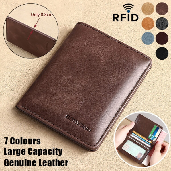 Men's Wallet Credit Card Holder Wallet Leather Outdoor Shopping Daily Large Capacity Waterproof Lightweight Solid Color Black (oil wax first layer cow