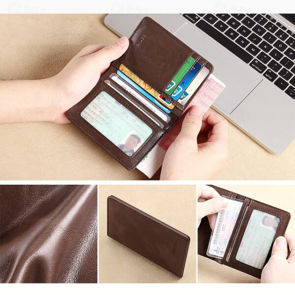 Men's Wallet Credit Card Holder Wallet Leather Outdoor Shopping Daily Large Capacity Waterproof Lightweight Solid Color Black (oil wax first layer cow