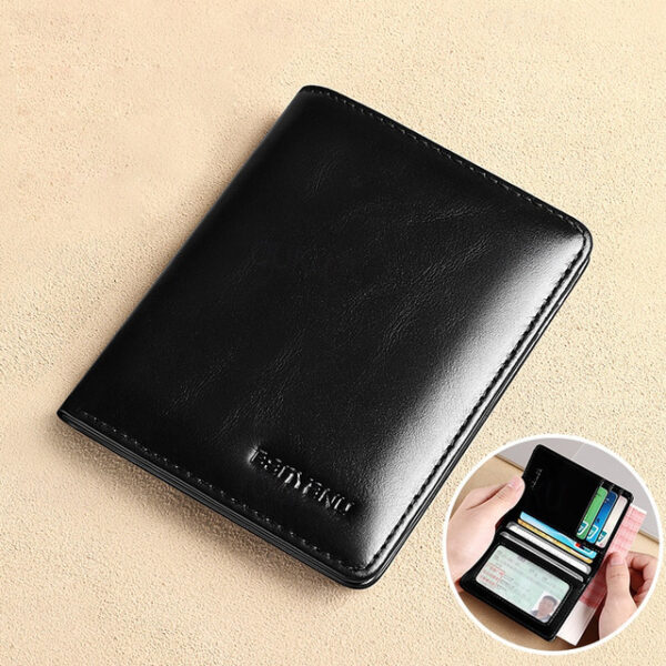 Men's Wallet Credit Card Holder Wallet Leather Outdoor Shopping Daily Large Capacity Waterproof Lightweight Solid Color Black (oil wax first layer cow