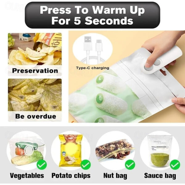 Mini Bag Sealer, Handheld Heat Sealer for Plastic Bags, Portable Snack Sealing Machine for Home Kitchen, Easy Hand Press Seal & Reseal, Food Storage S