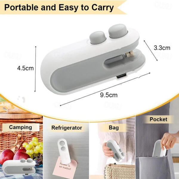 Mini Bag Sealer, Handheld Heat Sealer for Plastic Bags, Portable Snack Sealing Machine for Home Kitchen, Easy Hand Press Seal & Reseal, Food Storage S