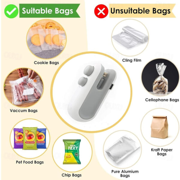 Mini Bag Sealer, Handheld Heat Sealer for Plastic Bags, Portable Snack Sealing Machine for Home Kitchen, Easy Hand Press Seal & Reseal, Food Storage S