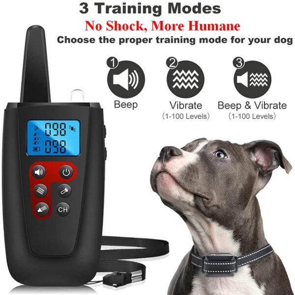 No Shock Dog Training Collar 3300ft Range Beep Vibrating Pet Trainer IPX7 Waterproof Rechargeable Pet Training Collar No Prongs Sound and Vibration Co