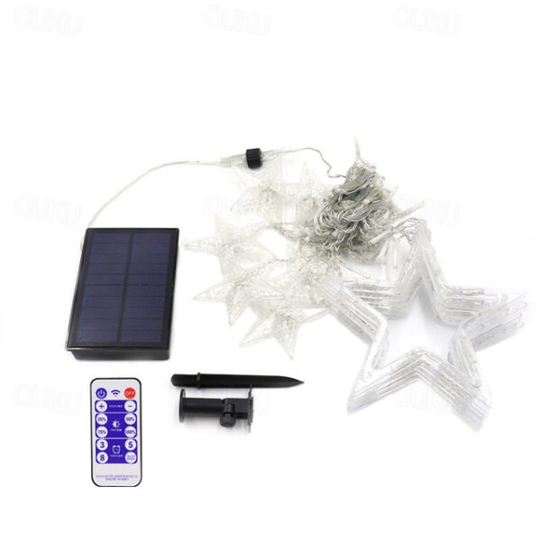 Ramadan Eid Lights Outdoor Solar LED String Light with Remote Controller Moon Star Shape Waterproof Décor Lighting for Patio Garland Lawn Yard Colorfu