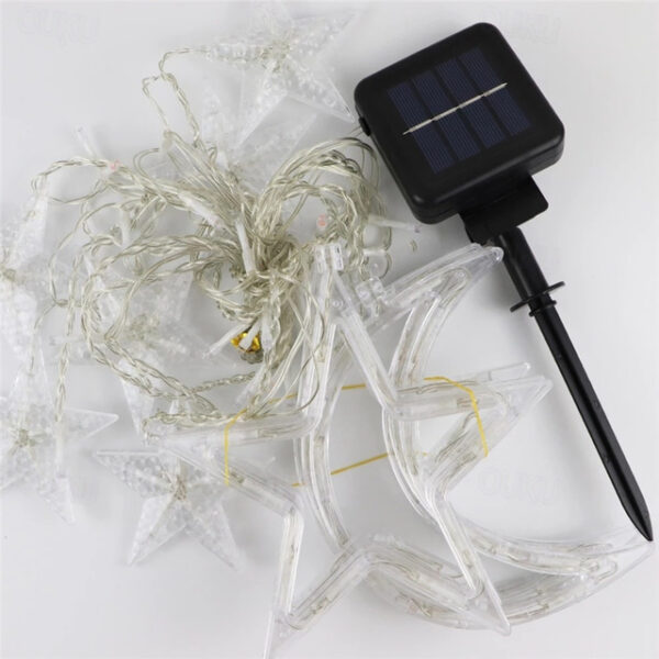Ramadan Eid Lights Outdoor Solar LED String Light with Remote Controller Moon Star Shape Waterproof Décor Lighting for Patio Garland Lawn Yard Colorfu