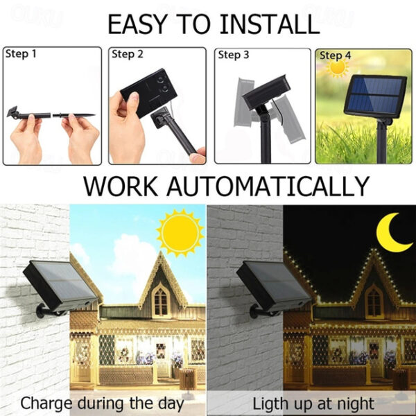 Ramadan Eid Lights Outdoor Solar LED String Light with Remote Controller Moon Star Shape Waterproof Décor Lighting for Patio Garland Lawn Yard Colorfu