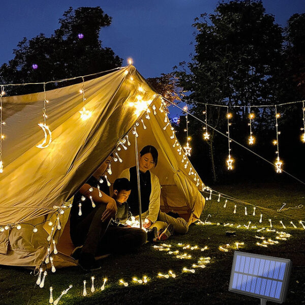 Ramadan Eid Lights Outdoor Solar LED String Light with Remote Controller Moon Star Shape Waterproof Décor Lighting for Patio Garland Lawn Yard Colorfu