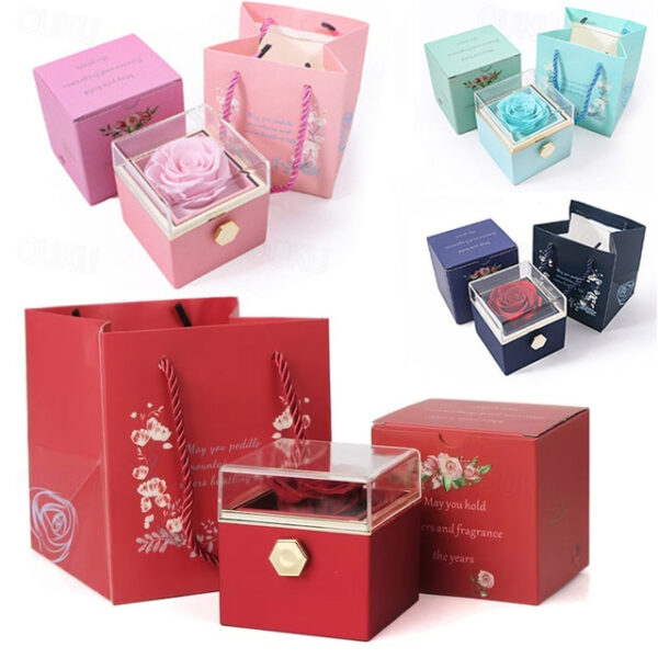 Real Eternal Rose Rotating Gift Box Set Romantic Eternal Flower | Birthday, Mothers Day, Gifts for Women, Valentine's Day Gift 2025 - US $22.99