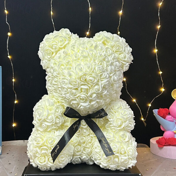 Rose Bear Artificial Foam Flowers with LED Light & Plastic Gift Box- Perfect Romantic Gift for Mother's Day, Anniversary, Wedding, Birthday, Thanksgiv