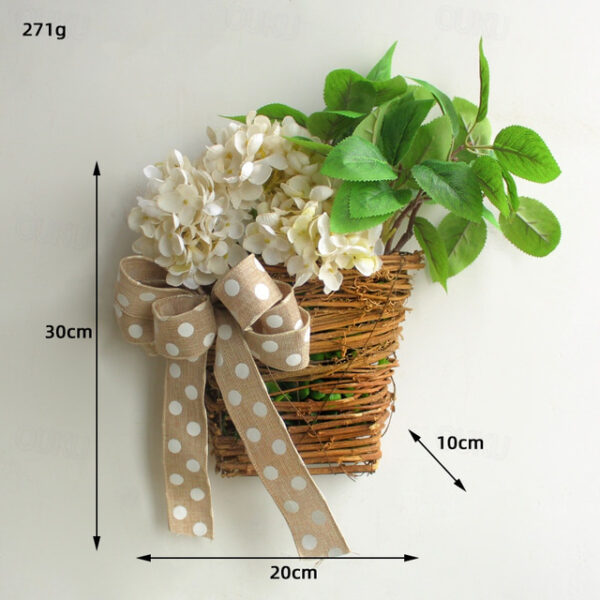 Spring Wreath Floral Artificial Hydrangea and Vine Basket Door Hanging Decoration with Rustic Twigs for Front Door, Porch, Living Room, Cafe, and Wedd