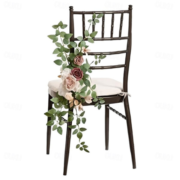 Wedding Aisle Decorations for Ceremony, Church Chair Flowers with Artificial Roses, Eucalyptus, and Ribbons, Party Decor for Outdoor Wedding and Event