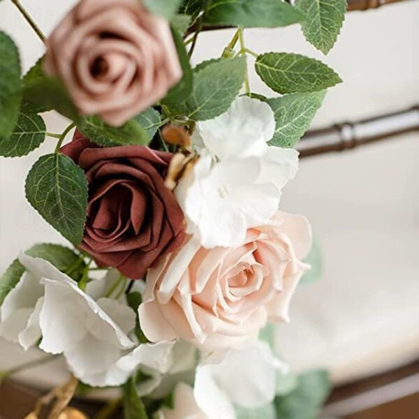 Wedding Aisle Decorations for Ceremony, Church Chair Flowers with Artificial Roses, Eucalyptus, and Ribbons, Party Decor for Outdoor Wedding and Event