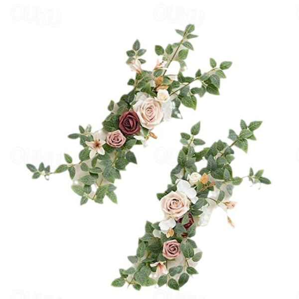 Wedding Aisle Decorations for Ceremony, Church Chair Flowers with Artificial Roses, Eucalyptus, and Ribbons, Party Decor for Outdoor Wedding and Event