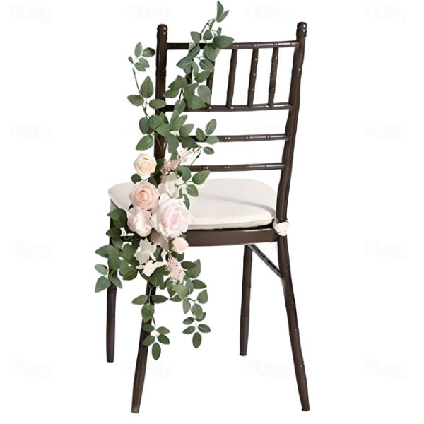 Wedding Aisle Decorations for Ceremony, Church Chair Flowers with Artificial Roses, Eucalyptus, and Ribbons, Party Decor for Outdoor Wedding and Event