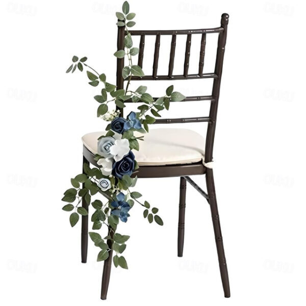 Wedding Aisle Decorations for Ceremony, Church Chair Flowers with Artificial Roses, Eucalyptus, and Ribbons, Party Decor for Outdoor Wedding and Event