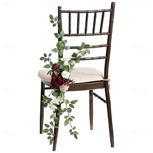 Wedding Aisle Decorations for Ceremony, Church Chair Flowers with Artificial Roses, Eucalyptus, and Ribbons, Party Decor for Outdoor Wedding and Event
