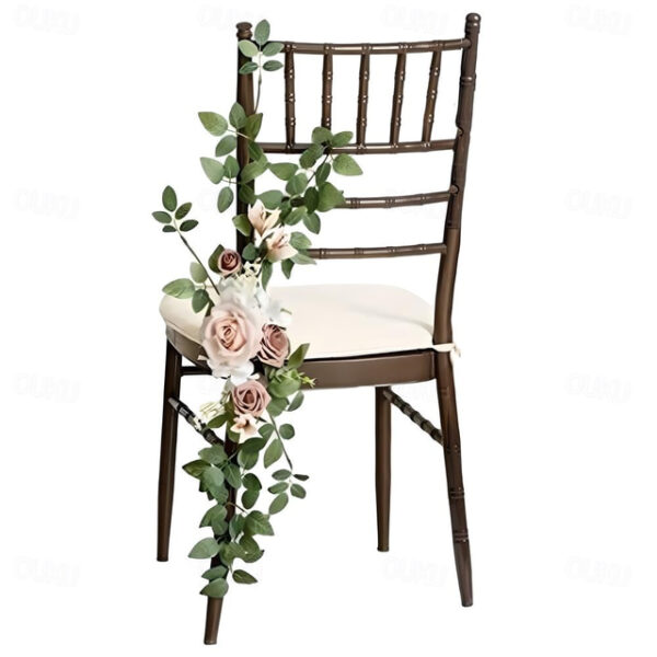 Wedding Aisle Decorations for Ceremony, Church Chair Flowers with Artificial Roses, Eucalyptus, and Ribbons, Party Decor for Outdoor Wedding and Event