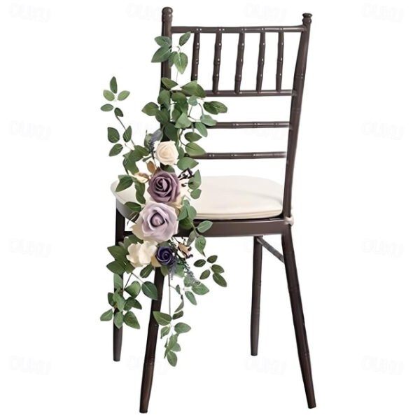 Wedding Aisle Decorations for Ceremony, Church Chair Flowers with Artificial Roses, Eucalyptus, and Ribbons, Party Decor for Outdoor Wedding and Event