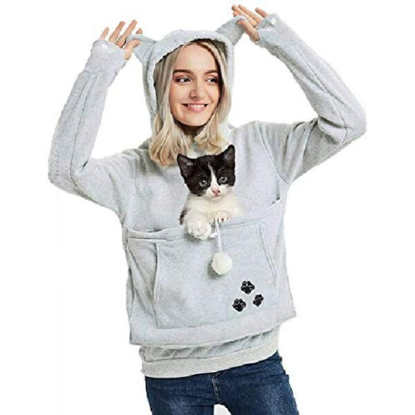 Women's Big Kangaroo Pouch Hoodies,Cute Cat Ear Carriers Pullover,Pet Cat Dog Holder Cuddle Sweatshirt Deep Blue 2024 - US $23.99