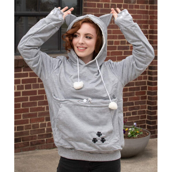 Women's Big Kangaroo Pouch Hoodies,Cute Cat Ear Carriers Pullover,Pet Cat Dog Holder Cuddle Sweatshirt Deep Blue 2024 - US $23.99