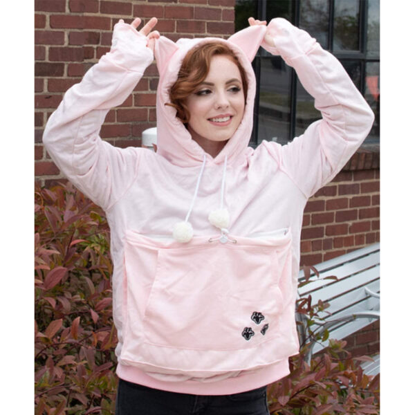 Women's Big Kangaroo Pouch Hoodies,Cute Cat Ear Carriers Pullover,Pet Cat Dog Holder Cuddle Sweatshirt Deep Blue 2024 - US $23.99