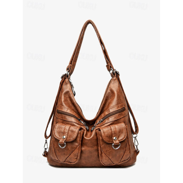 Women's Brown Faux Leather Hobo Bag with Multiple Pockets in Casual Boho Style for Everyday Use 2025 - US $33.99