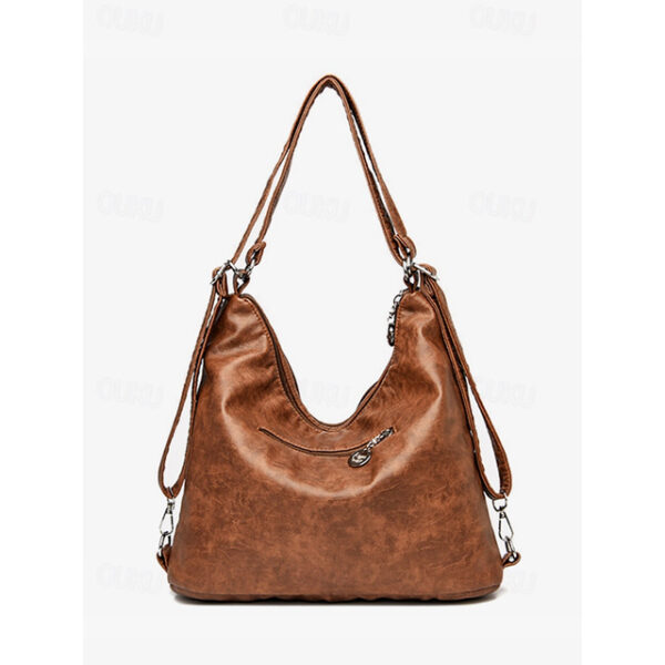 Women's Brown Faux Leather Hobo Bag with Multiple Pockets in Casual Boho Style for Everyday Use 2025 - US $33.99