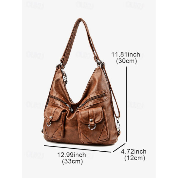 Women's Brown Faux Leather Hobo Bag with Multiple Pockets in Casual Boho Style for Everyday Use 2025 - US $33.99