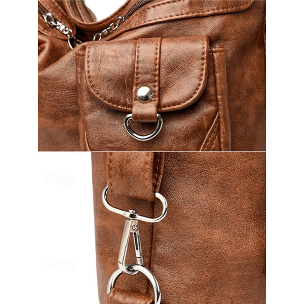 Women's Brown Faux Leather Hobo Bag with Multiple Pockets in Casual Boho Style for Everyday Use 2025 - US $33.99