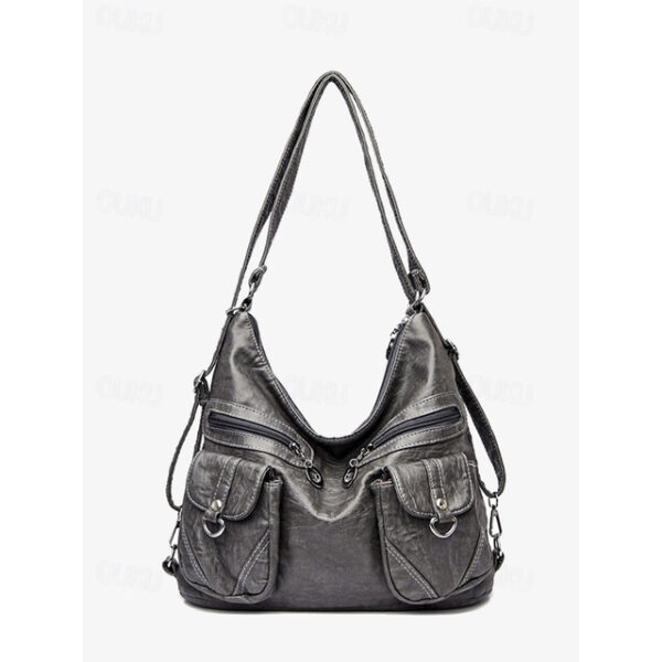 Women's Brown Faux Leather Hobo Bag with Multiple Pockets in Casual Boho Style for Everyday Use 2025 - US $33.99