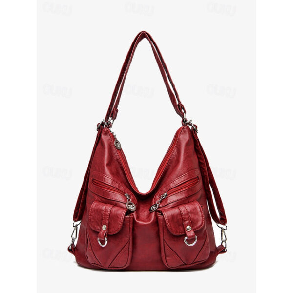 Women's Brown Faux Leather Hobo Bag with Multiple Pockets in Casual Boho Style for Everyday Use 2025 - US $33.99