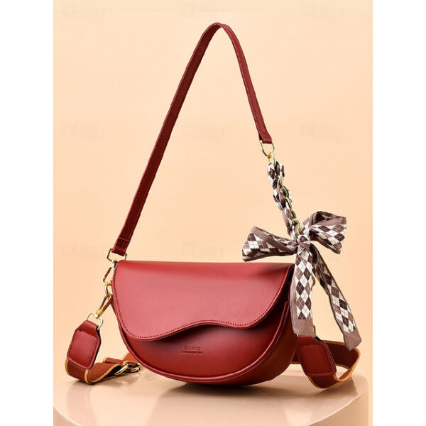 Women's Brown Saddle Crossbody Bag with Checkered Bow Accent and Adjustable Strap - Perfect for Everyday Casual Wear 2025 - US $30.99