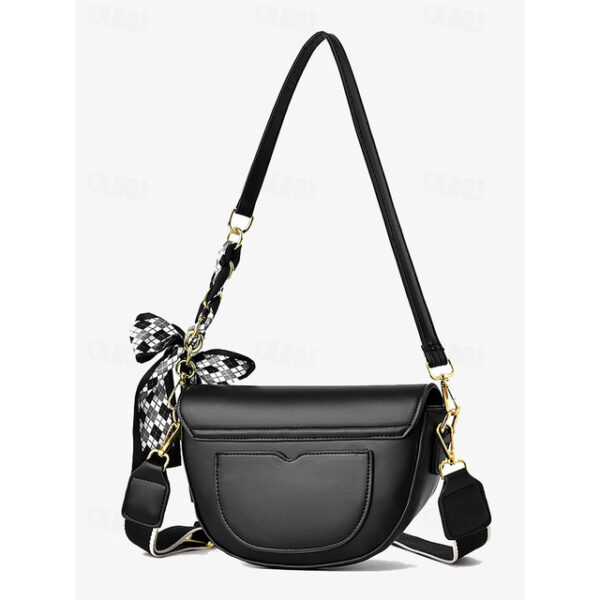 Women's Brown Saddle Crossbody Bag with Checkered Bow Accent and Adjustable Strap - Perfect for Everyday Casual Wear 2025 - US $30.99