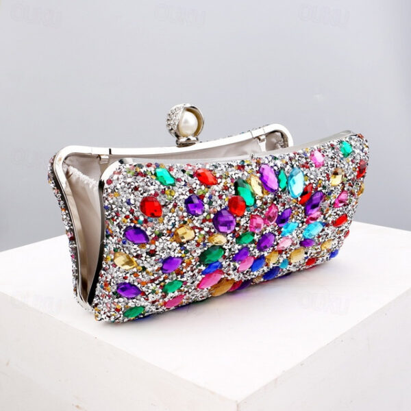 Women's Clutch Evening Bag Wristlet Clutch Bags Polyester Party Daily Bridal Shower Rhinestone Pearls Chain Large Capacity Lightweight Durable Solid C