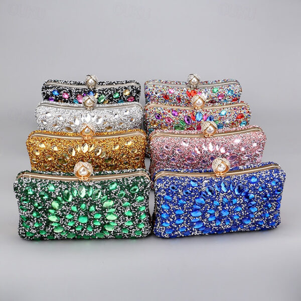 Women's Clutch Evening Bag Wristlet Clutch Bags Polyester Party Daily Bridal Shower Rhinestone Pearls Chain Large Capacity Lightweight Durable Solid C