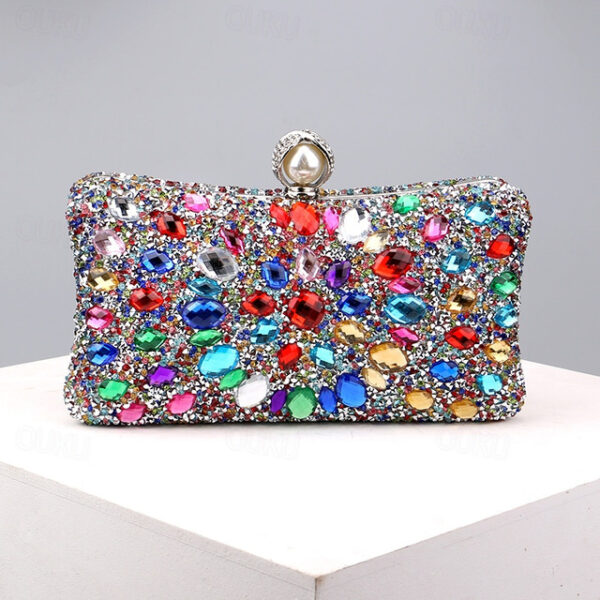 Women's Clutch Evening Bag Wristlet Clutch Bags Polyester Party Daily Bridal Shower Rhinestone Pearls Chain Large Capacity Lightweight Durable Solid C