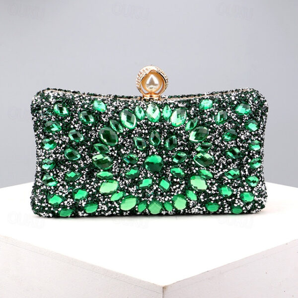 Women's Clutch Evening Bag Wristlet Clutch Bags Polyester Party Daily Bridal Shower Rhinestone Pearls Chain Large Capacity Lightweight Durable Solid C