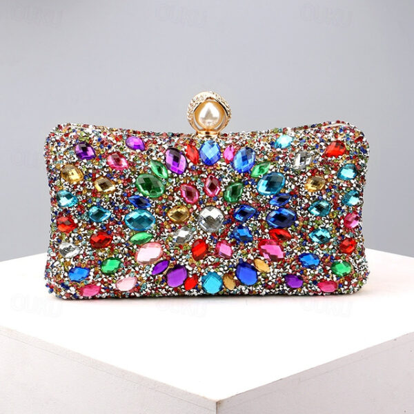 Women's Clutch Evening Bag Wristlet Clutch Bags Polyester Party Daily Bridal Shower Rhinestone Pearls Chain Large Capacity Lightweight Durable Solid C