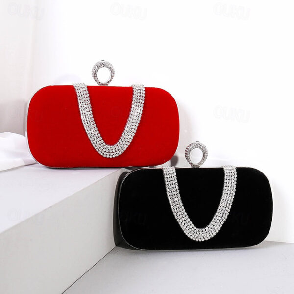 Women's Clutch Evening Bag Wristlet Clutch Bags Velvet Party Valentine's Day Bridal Shower Rhinestone Crystals Chain Large Capacity Lightweight Durabl