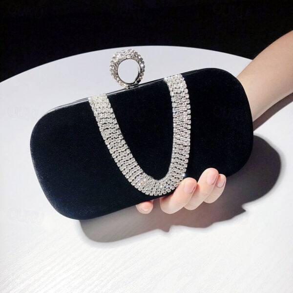 Women's Clutch Evening Bag Wristlet Clutch Bags Velvet Party Valentine's Day Bridal Shower Rhinestone Crystals Chain Large Capacity Lightweight Durabl