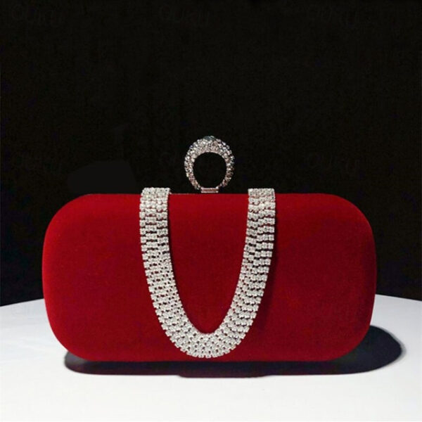 Women's Clutch Evening Bag Wristlet Clutch Bags Velvet Party Valentine's Day Bridal Shower Rhinestone Crystals Chain Large Capacity Lightweight Durabl