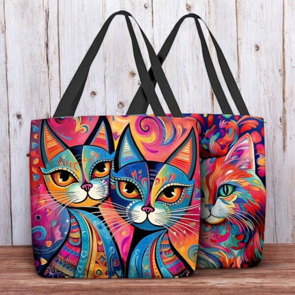 Women's Colorful Cat Art Tote Bag - Vibrant and Stylish Eco-Friendly Shoulder Bag for Everyday Use 2025 - US $16.99