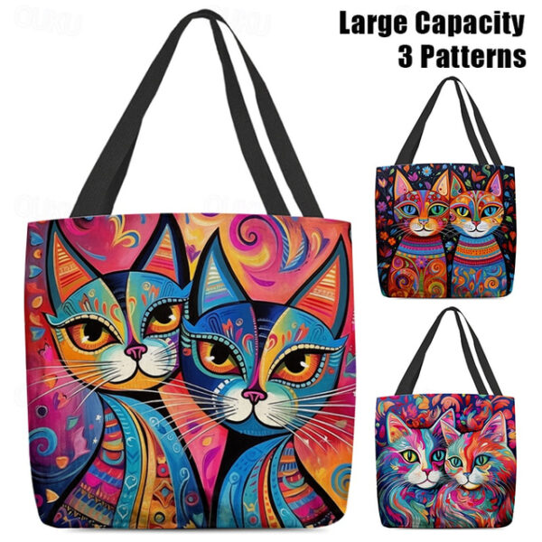 Women's Colorful Cat Art Tote Bag - Vibrant and Stylish Eco-Friendly Shoulder Bag for Everyday Use 2025 - US $16.99