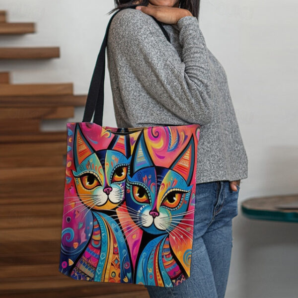 Women's Colorful Cat Art Tote Bag - Vibrant and Stylish Eco-Friendly Shoulder Bag for Everyday Use 2025 - US $16.99