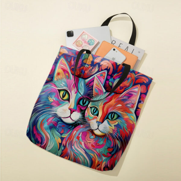 Women's Colorful Cat Art Tote Bag - Vibrant and Stylish Eco-Friendly Shoulder Bag for Everyday Use 2025 - US $16.99